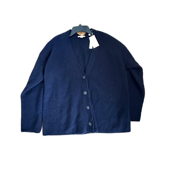 Vince Weekend Cardigan Button Up Wool and Cashmere Navy Sweater Size Large New - Picture 2 of 9